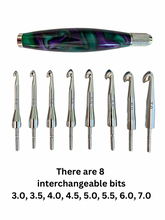 Load image into Gallery viewer, Crochet Handle & Hook Set - Purple Dragon (Extra short for pencil grippers)