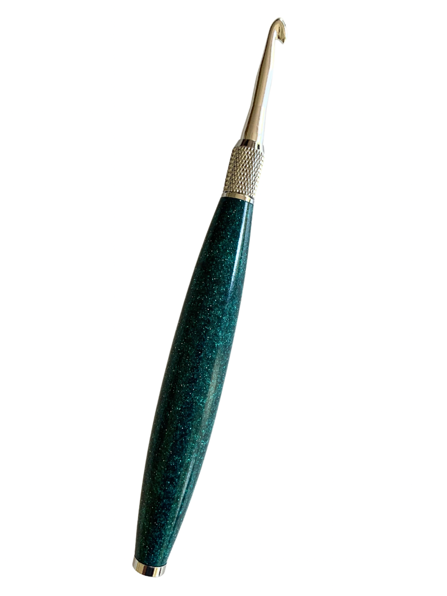 Crochet Handle & Hook Set (Extra Long) - Emerald GLITTER – BwA Woodturning