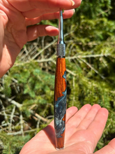 Load image into Gallery viewer, Crochet Handle & Hook Set (Extra Long) - Cocobolo - Steel Blue