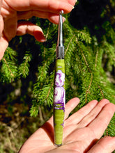 Load image into Gallery viewer, Crochet Handle & Hook Set (Extra Long) - LIME & PURPLE Curly Maple Speciality