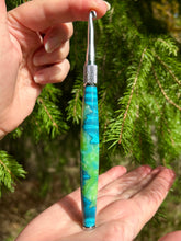 Load image into Gallery viewer, Crochet Handle & Hook Set (Extra Long) - MINTY GREEN / BLUE Curly Maple Speciality