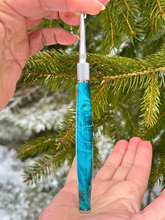Load image into Gallery viewer, Crochet Handle & Hook Set (Extra Long) - Box Elder Burl BLUE