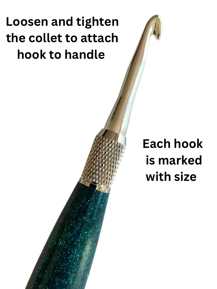 Crochet Handle & Hook Set (Extra Long) - Emerald GLITTER – BwA Woodturning