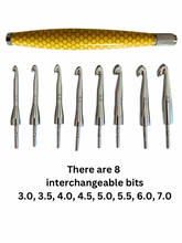 Load image into Gallery viewer, Crochet Handle &amp; Hook Set (Extra Long) - Bee Happy Honeycomb
