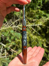 Load image into Gallery viewer, Crochet Handle &amp; Hook Set (Extra Long) - Cocobolo - Steel Blue
