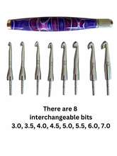 Load image into Gallery viewer, Crochet Handle &amp; Hook Set - Plum Royale (Short for pencil grippers)
