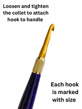 Load image into Gallery viewer, Crochet Handle &amp; Hook Set (Extra Long) - Cosmic Raven
