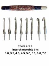 Load image into Gallery viewer, Crochet Handle &amp; Hook Set (Extra Long) - Cornflower “Fireworks” Speciality (Real Flowers)
