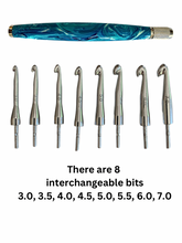 Load image into Gallery viewer, Crochet Handle &amp; Hook Set (Extra Long) - Aqua Waves
