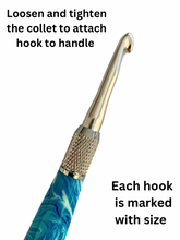 Load image into Gallery viewer, Crochet Handle &amp; Hook Set (Extra Long) - Aqua Waves
