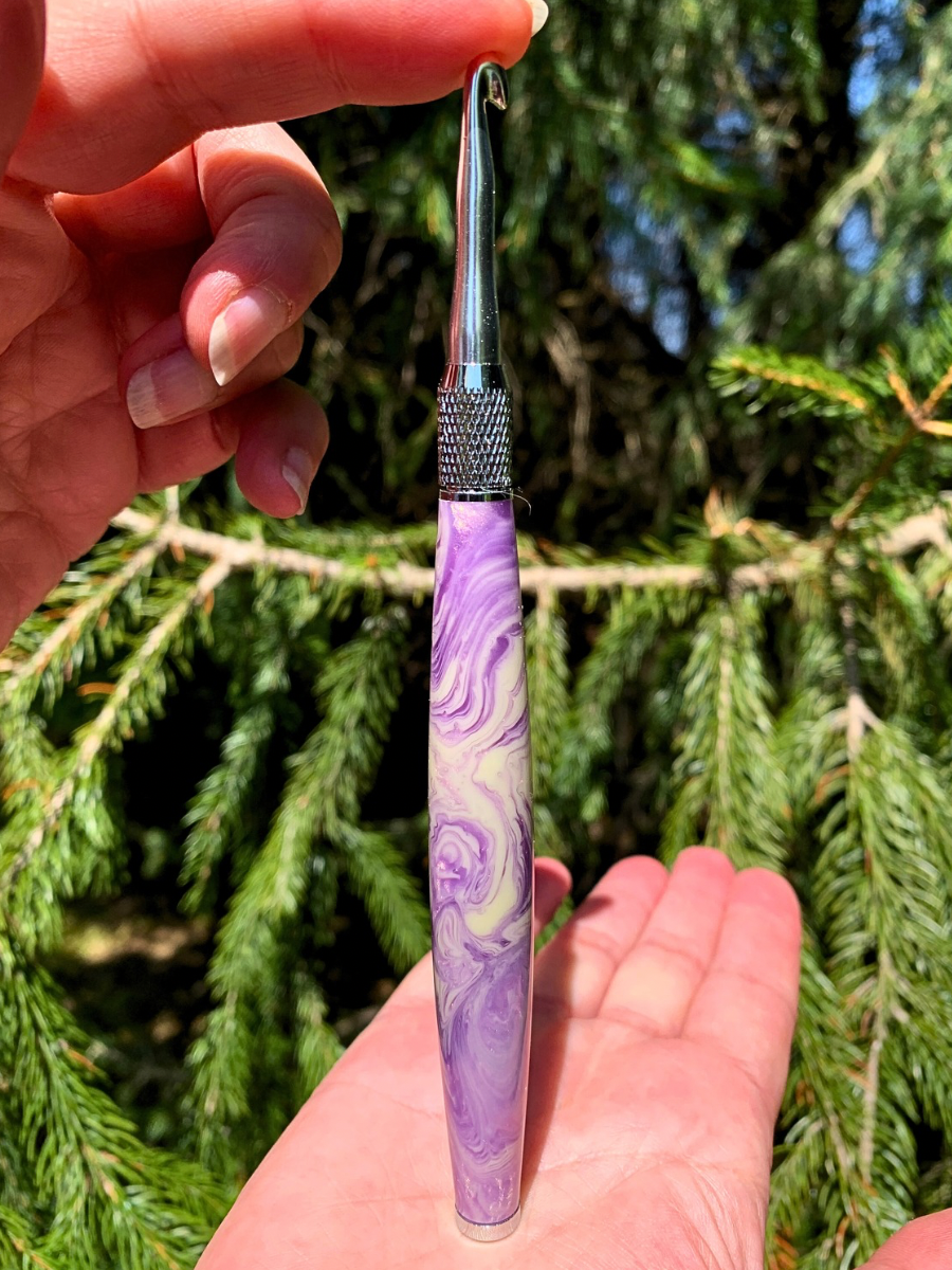 Crochet Handle & Hook Set (Extra Long) - Lavender Geode