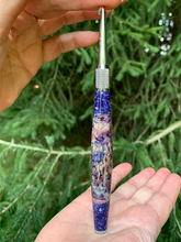 Load image into Gallery viewer, Crochet Handle &amp; Hook Set (Extra Long) - Cornflower “Fireworks” Speciality (Real Flowers)
