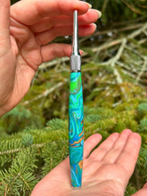 Load image into Gallery viewer, Crochet Handle &amp; Hook Set (Extra Long) - Turquoise Speciality Walnut Shells
