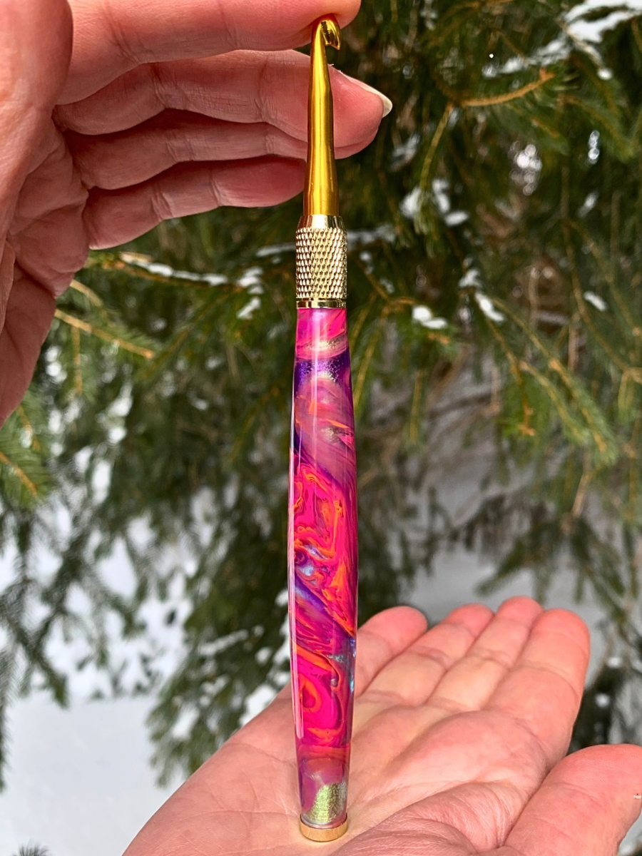 Crochet Handle & Hook Set (Extra Long) - Pink Orange Pulse