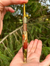 Load image into Gallery viewer, Crochet Handle &amp; Hook Set (Extra Long) - Flower &amp; Feather Speciality Piece (Fall Days)
