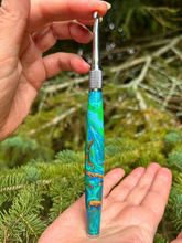 Load image into Gallery viewer, Crochet Handle &amp; Hook Set (Extra Long) - Turquoise Speciality Walnut Shells
