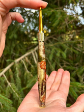 Load image into Gallery viewer, Crochet Handle &amp; Hook Set (Extra Long) - Flower &amp; Feather Speciality Piece (Fall Days)
