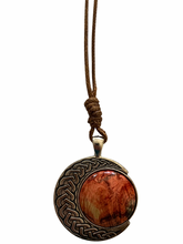 Load image into Gallery viewer, Pendant on Corded Necklace - Red Dyed Buckeye Burl
